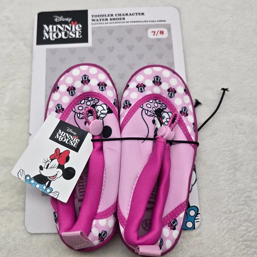 Disney Minnie Mouse Toddler Water Shoes Pink Polka Dot Pool Beach Size 7/8 NEW